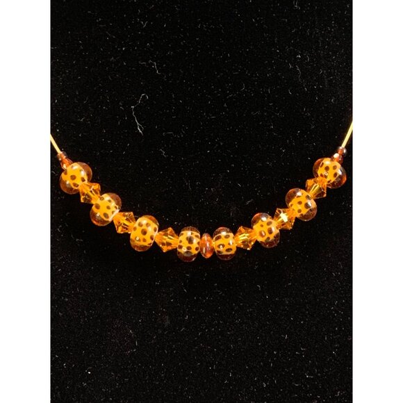 Lampwork Glass Tiger Bead Necklace & Earring Set with Gold Tone Finish Adjustabl - Picture 8 of 12